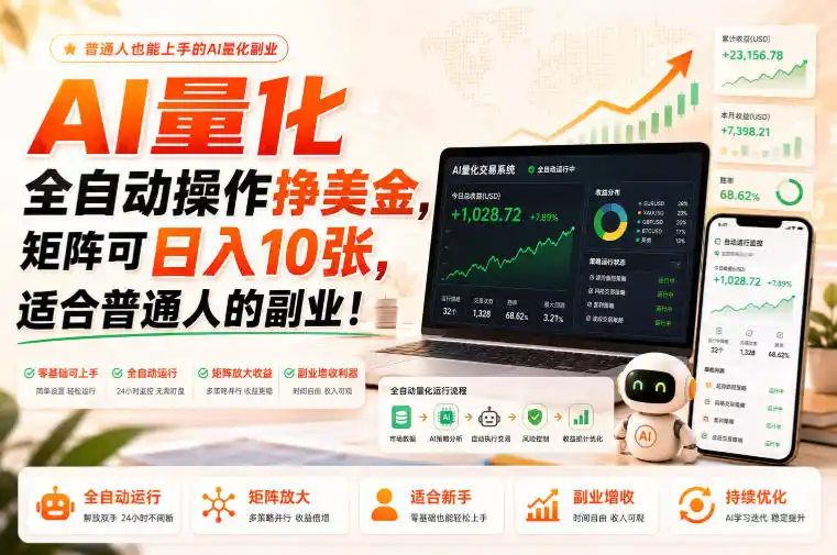 AI量化全自动操作挣美金，矩阵可日入10张，适合普通人的副业！【揭秘】-星云网创
