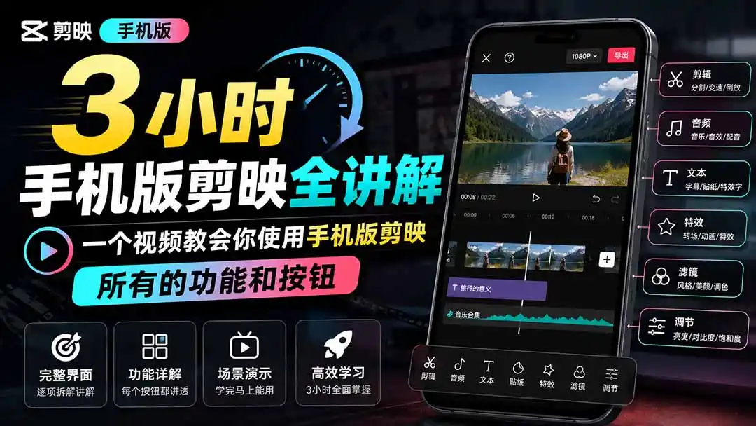 3小时手机版剪映全讲解，一个视频教会你使用手机版剪映，所有的功能和按钮-星云网创