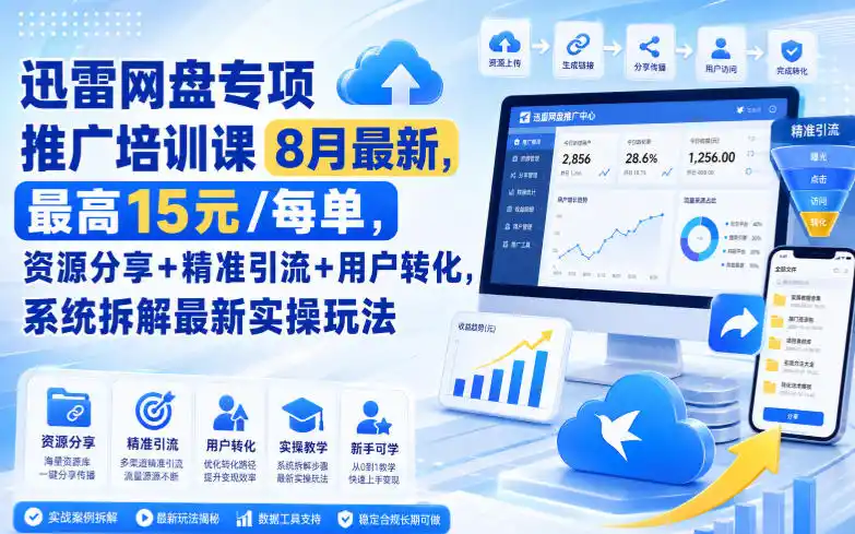 迅雷网盘专项推广培训课8月最新，最高15米/每单，资源分享+精准引流+用户转化，系统拆解最新实操玩法(更新0824)-星云网创