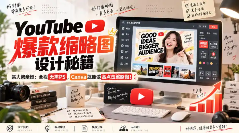 YouTube爆款缩略图设计秘籍，某油管大佬(610万订阅者)亲授，全程无需PS，Canva就能做高点击缩略图！【原创双语字幕】-星云网创