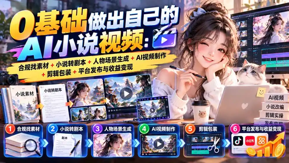 0基础做出自己的AI小说视频：合规找素材+小说转剧本+人物场景生成+AI视频制作+剪辑包装+平台发布与收益变现-星云网创