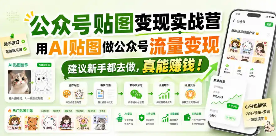 公众号贴图变现实战营,用AI贴图做公众号流量变现,建议新手都去做,真能賺钱!-星云网创