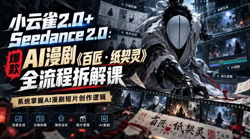 小云雀2.0+Seedance 2.0：爆款AI漫剧《百匠・纸契灵》全流程拆解课，系统掌握AI漫剧短片创作逻辑-星云网创