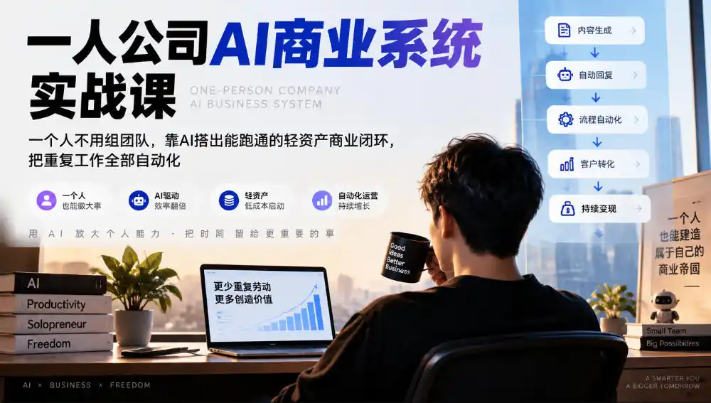 一人公司AI商业系统实战课，一个人不用组团队，靠AI搭出能跑通的轻资产商业闭环，把重复工作全部自动化-星云网创