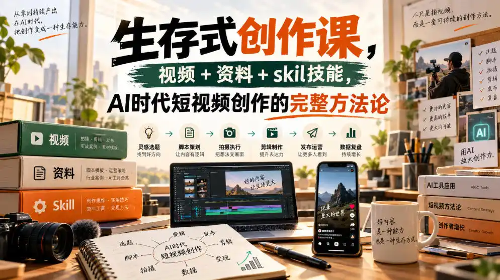 生存式创作课，视频+资料+skil技能，ai时代短视频创作的完整方法论-星云网创