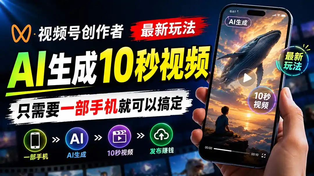 视频号创作者最新玩法，AI生成10秒视频，只需要一部手机就可以搞定-星云网创