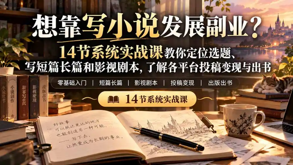 【无水印】想靠写小说发展副业？14节系统实战课教你定位选题、写短篇长篇和影视剧本，了解各平台投稿变现与出书-星云网创