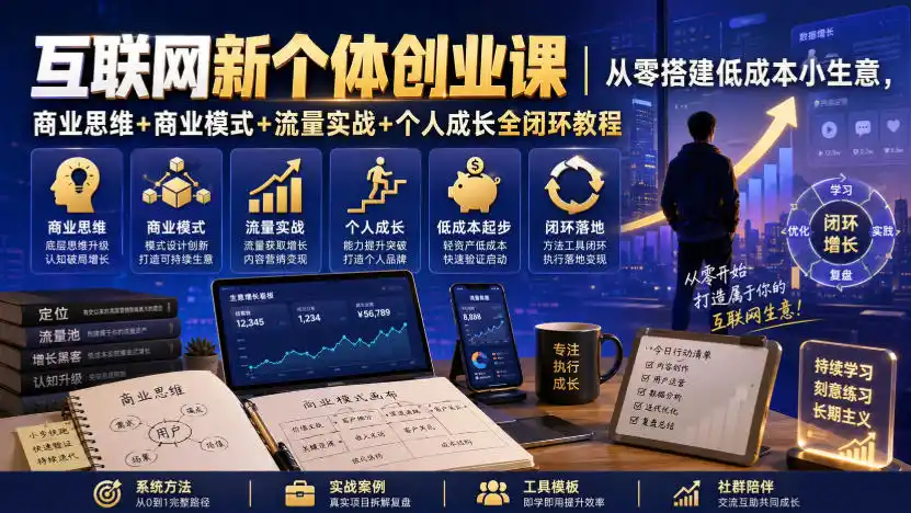 互联网新个体创业课｜从零搭建低成本小生意，商业思维+商业模式+流量实战+个人成长全闭环教程-星云网创