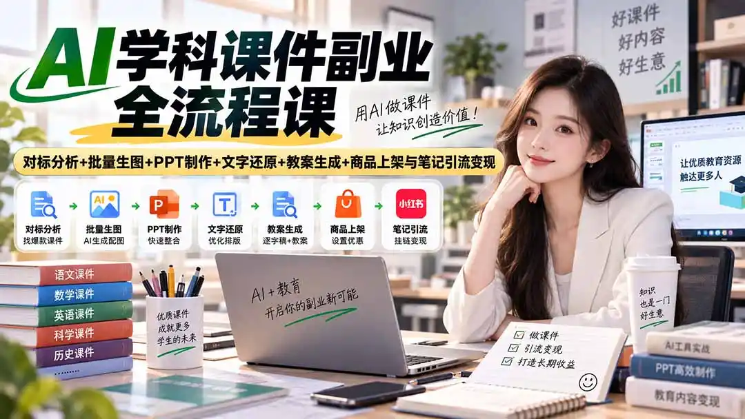 AI学科课件副业全流程课｜对标分析+批量生图+PPT制作+文字还原+教案生成+商品上架与笔记引流变现-星云网创