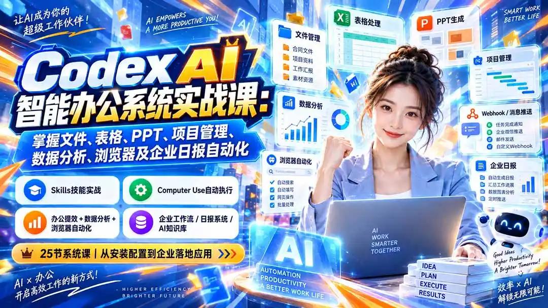 Codex AI智能办公系统实战课：掌握文件、表格、PPT、项目管理、数据分析、浏览器及企业日报自动化-星云网创
