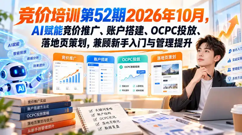 【无水印】竞价培训第52期2026年10月，AI赋能竞价推广、账户搭建、OCPC投放、落地页策划，兼顾新手入门与管理提升-星云网创