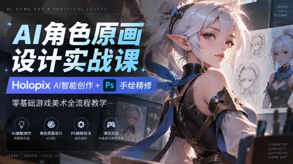 AI角色原画设计实战课｜Holopix AI智能创作+PS手绘精修，零基础游戏美术全流程教学-星云网创