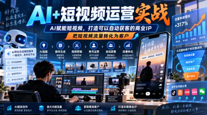 AI+短视频运营实战，AI赋能短视频，打造可以自动获客的商业IP，把短视频流量转化为客户-星云网创
