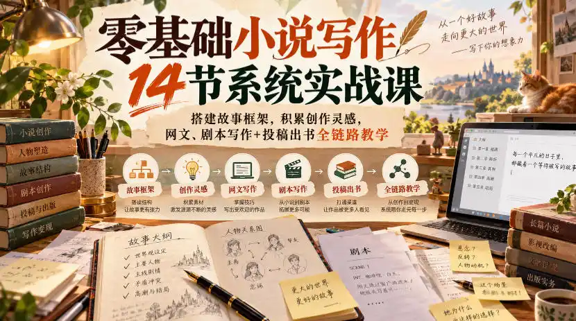零基础小说写作14节系统实战课，搭建故事框架，积累创作灵感，网文、剧本写作+投稿出书全链路教学-星云网创