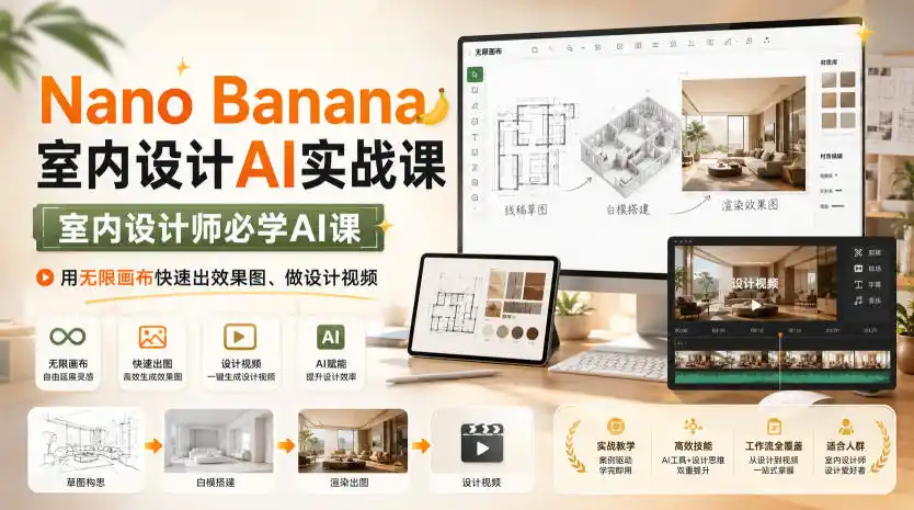 Nano Banana室内设计AI实战课，室内设计师必学AI课，用无限画布快速出效果图、做设计视频-星云网创