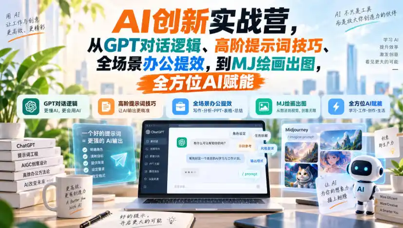 AI创新实战营，从GPT对话逻辑、高阶提示词技巧、全场景办公提效，到MJ绘画出图，全方位AI赋能-星云网创