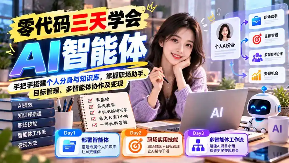 【无水印】零代码三天学会AI智能体：手把手搭建个人分身与知识库，掌握职场助手、目标管理、多智能体协作及变现-星云网创