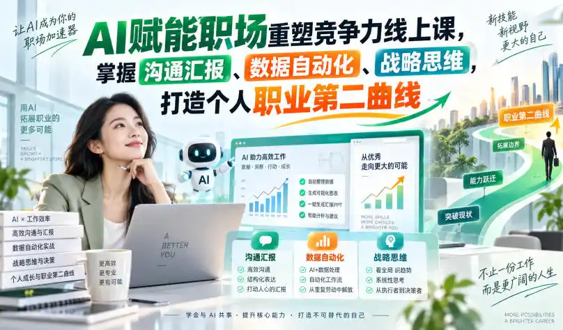 AI赋能职场重塑竞争力线上课，掌握沟通汇报、数据自动化、战略思维，打造个人职业第二曲线-星云网创