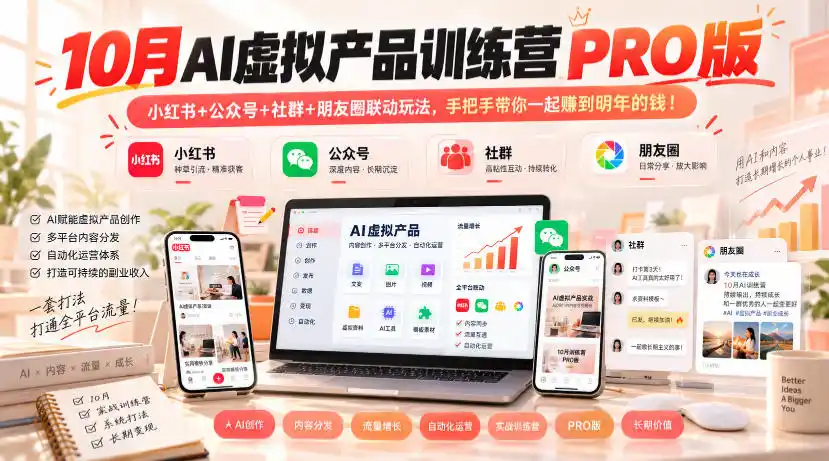 10月AI虚拟产品训练营PRO版，小红书+公众号+社群+朋友圈联动玩法，手把手带你一起赚到明年的钱！-星云网创