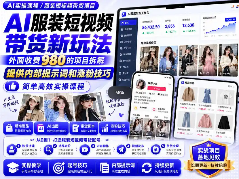 外面收费980AI快手带货系统课程，内部课程首次外放，操作简单高效，一分钟一条爆款视频-星云网创