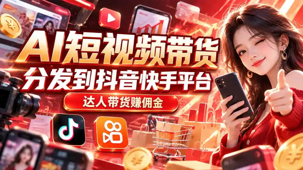 【AI短视频带货】分发到抖音快手平台，达人带货赚佣金-星云网创