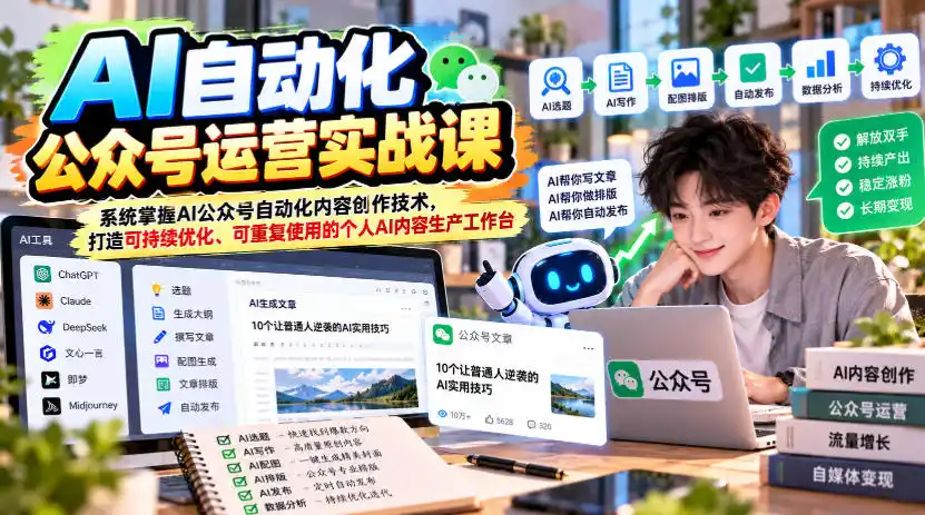 AI自动化公众号运营实战课，系统掌握AI公众号自动化内容创作技术，打造可持续优化、可重复使用的个人AI内容生产工作台-星云网创