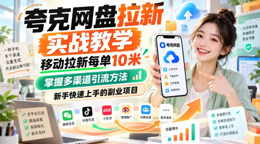 夸克网盘拉新实战教学,移动拉新每单10米,掌握多渠道引流方法,新手快速上手的副业项目-星云网创