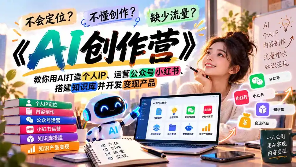 不会定位、不懂创作、缺少流量？《AI创作营》教你用AI打造个人IP、运营公众号小红书、搭建知识库并开发变现产品-星云网创