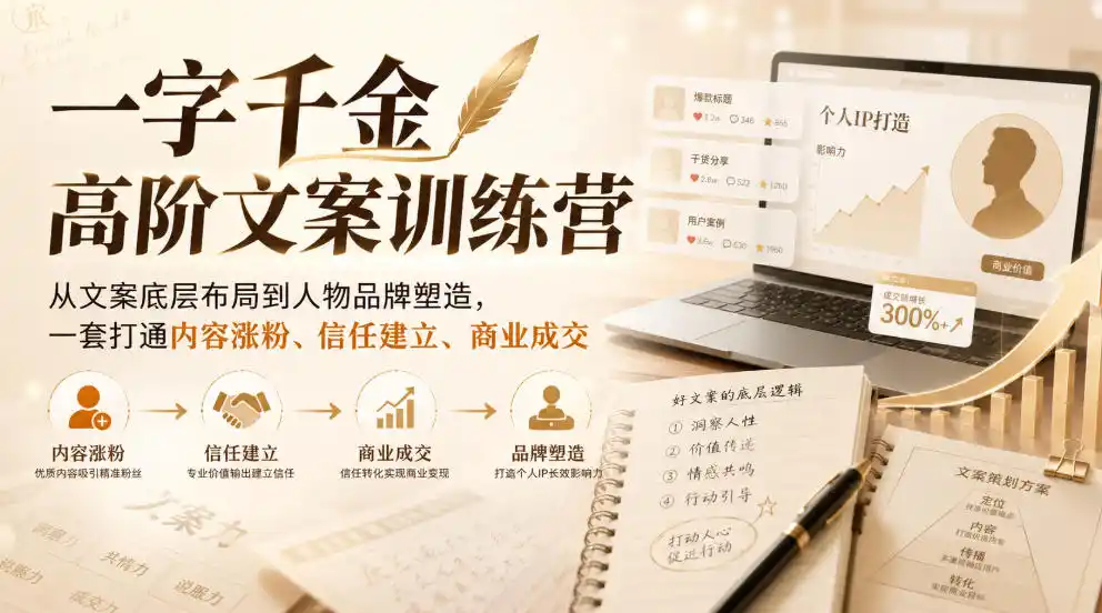 一字千金高阶文案训练营，从文案底层布局到人物品牌塑造，一套打通内容涨粉、信任建立、商业成交-星云网创