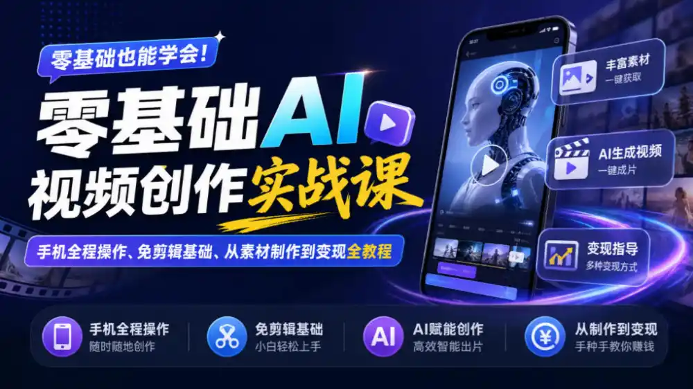 零基础AI视频创作实战课｜手机全程操作、免剪辑基础、从素材制作到变现全教程-星云网创