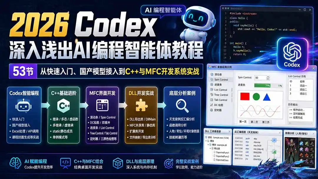 2026 Codex深入浅出AI编程智能体教程:53节从快速入门、国产模型接入到C++与MFC开发系统实战-星云网创