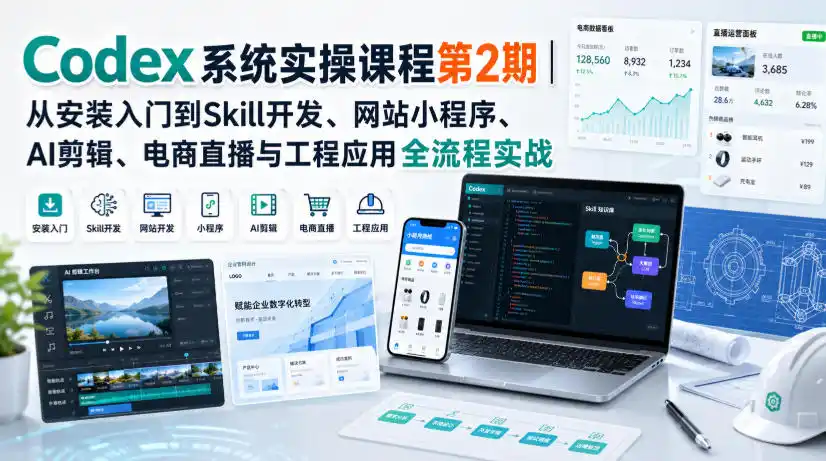 Codex系统实操课程第2期|从安装入门到Skill开发、网站小程序、AI剪辑、电商直播与工程应用全流程实战-星云网创