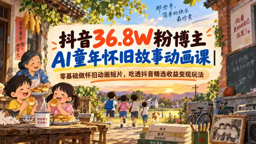 抖音36.8W粉博主AI童年怀旧故事动画课｜零基础做怀旧动画短片，吃透抖音精选收益变现玩法-星云网创