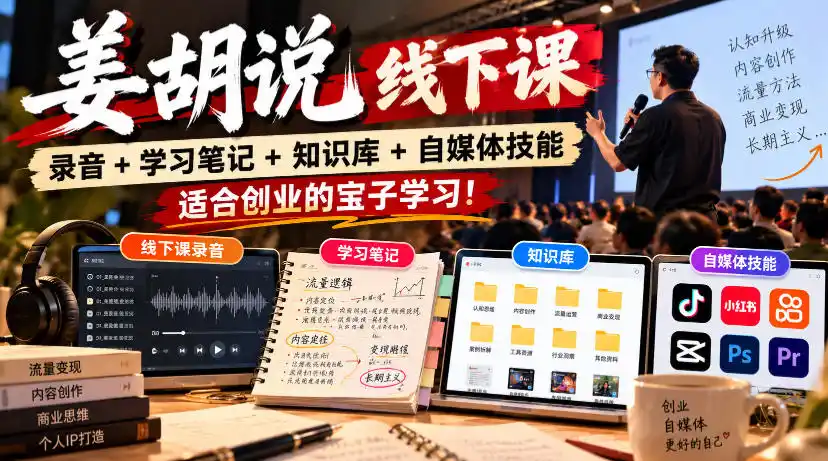 姜胡说线下课录音＋学习笔记＋知识库＋自媒体技能，适合创业的宝子学习！-星云网创