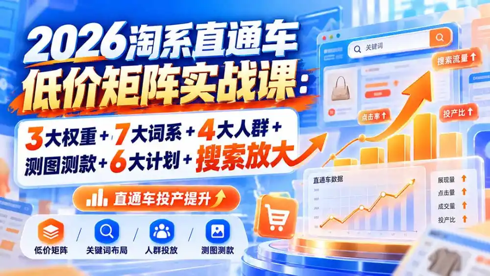 2026淘系直通车低价矩阵实战课:3大权重+7大词系+4大人群+测图测款+6大计划+搜索放大-星云网创