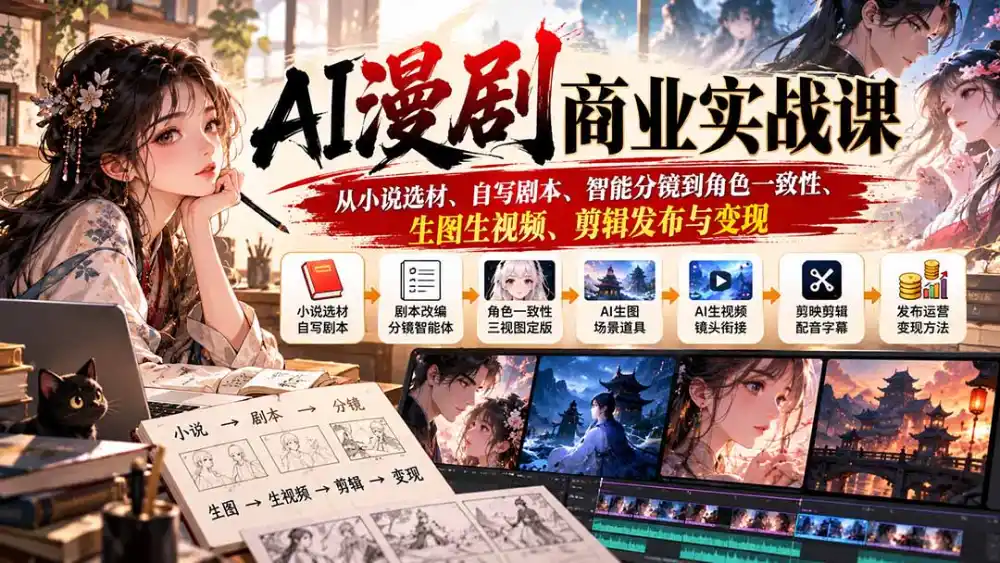 AI漫剧商业实战课：从小说选材、自写剧本、智能分镜到角色一致性、生图生视频、剪辑发布与变现-星云网创