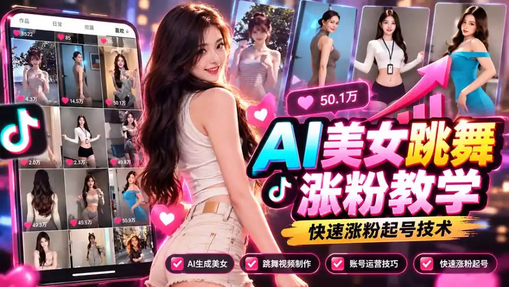 AI美女跳舞涨粉教学，AI生成美女，跳舞视频制作，账号运营与快速起号涨粉-星云网创