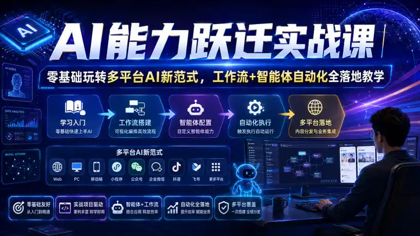 AI能力跃迁实战课｜零基础玩转多平台AI新范式，工作流+智能体自动化全落地教学-星云网创