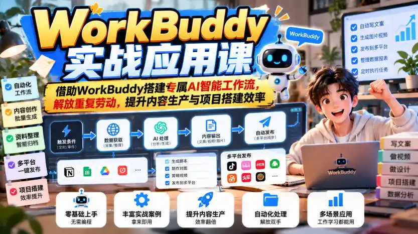 WorkBuddy实战应用课，借助WorkBuddy搭建专属AI智能工作流，解放重复劳动，提升内容生产与项目搭建效率-星云网创