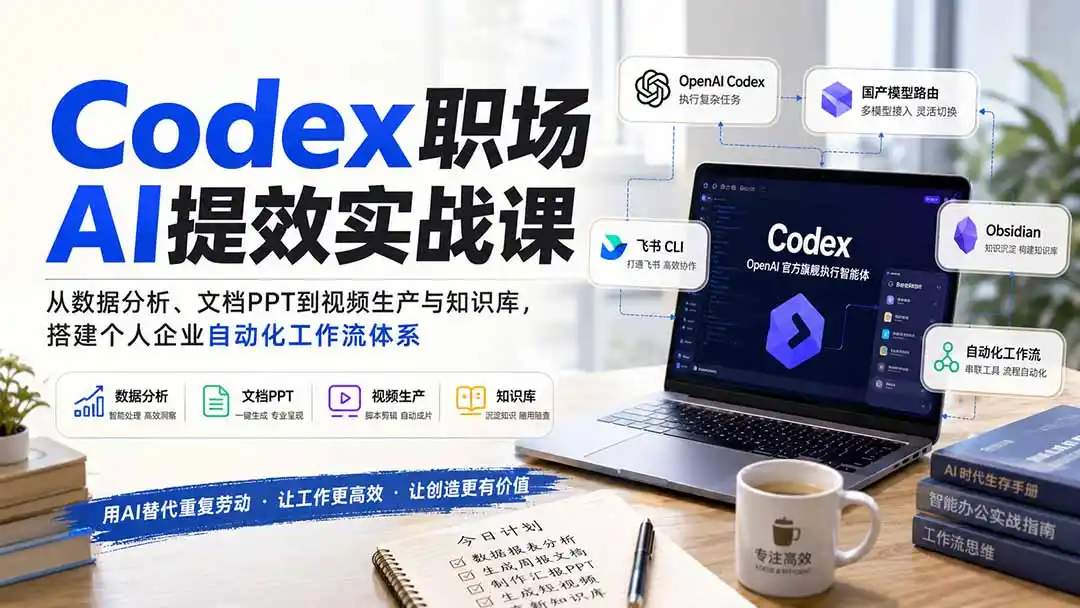 Codex职场AI提效实战课：从数据分析、文档PPT到视频生产与知识库，搭建个人企业自动化工作流体系-星云网创