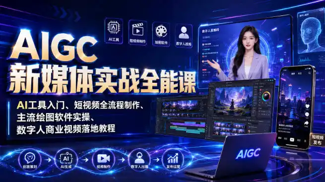 AIGC新媒体实战全能课｜AI工具入门、短视频全流程制作、主流绘图软件实操、数字人商业视频落地教程-星云网创