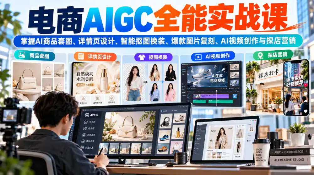 电商AIGC全能实战课：掌握AI商品套图、详情页设计、智能抠图换装、爆款图片复刻、AI视频创作与探店营销-星云网创