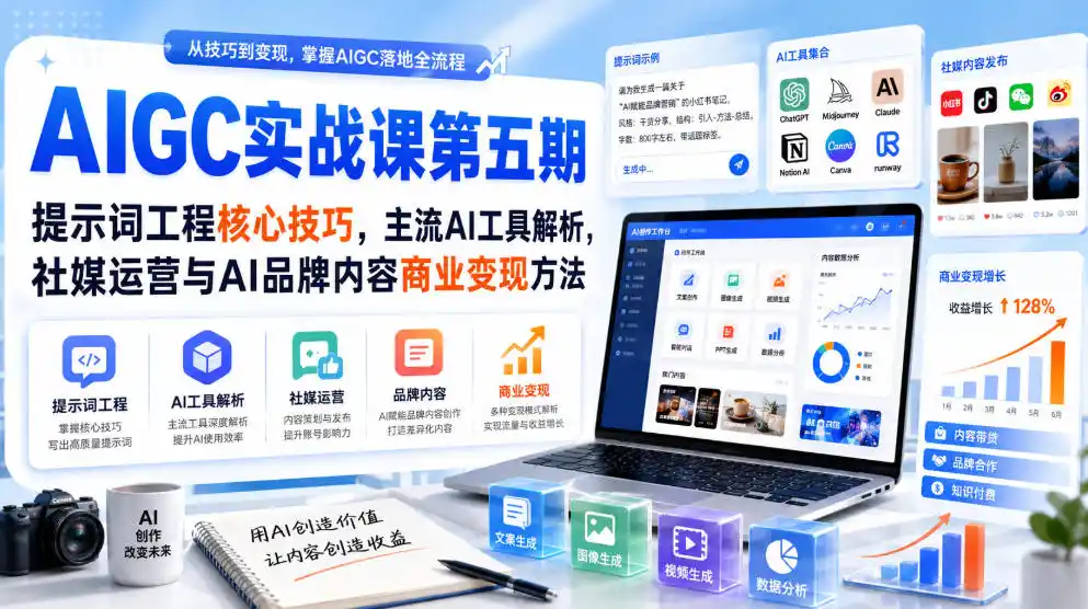 刺猬星球·AIGC实战课第五期，提示词工程核心技巧，主流AI工具解析，社媒运营与AI品牌内容商业变现方法-星云网创
