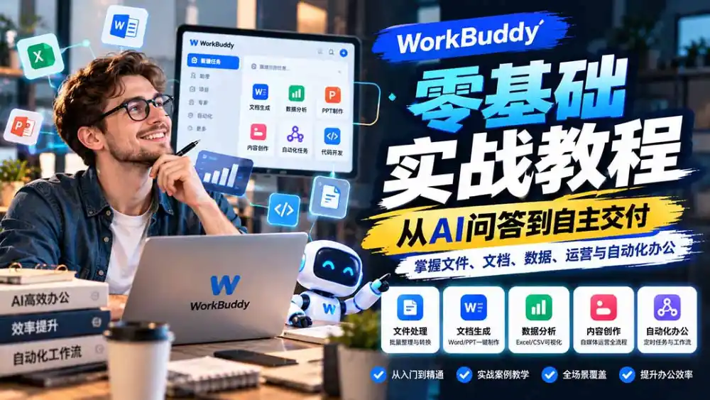 WorkBuddy零基础实战教程：从AI问答到自主交付，掌握文件、文档、数据、运营与自动化办公-星云网创