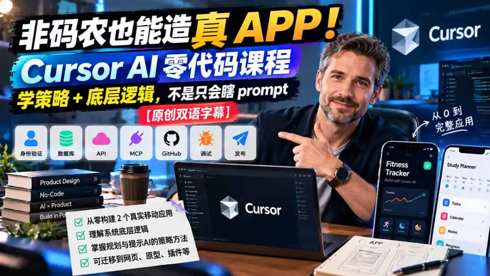 非码农也能造真 APP！Cursor AI 零代码课程：学策略 + 底层逻辑，不是只会瞎 prompt【原创双语字幕】-星云网创