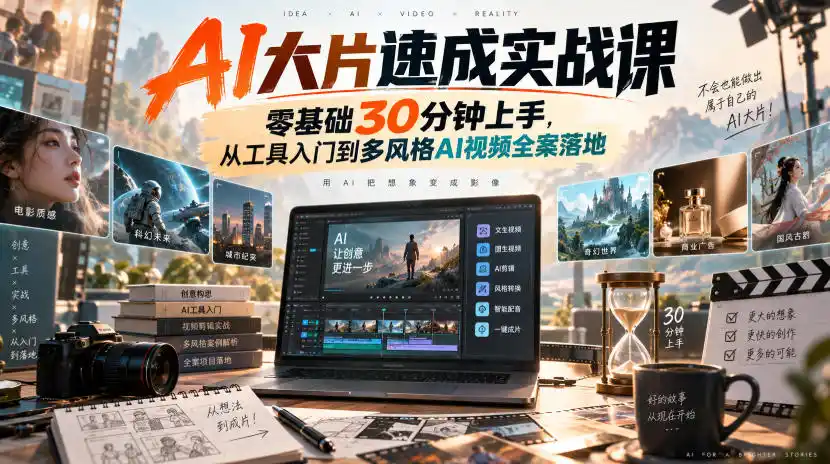 AI大片速成实战课｜零基础30分钟上手，从工具入门到多风格AI视频全案落地-星云网创