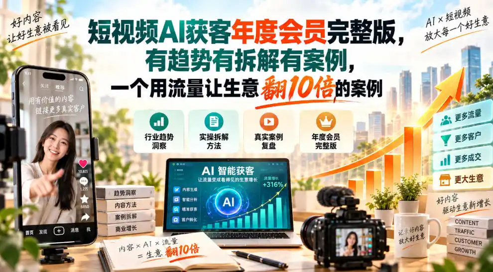 短视频AI获客年度会员完整版，有趋势有拆解有案例，一个用流量让生意翻10倍的案例-星云网创