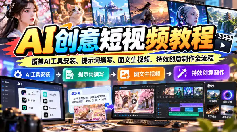AI创意短视频教程，覆盖AI工具安装、提示词撰写、图文生视频、特效创意制作全流程-星云网创