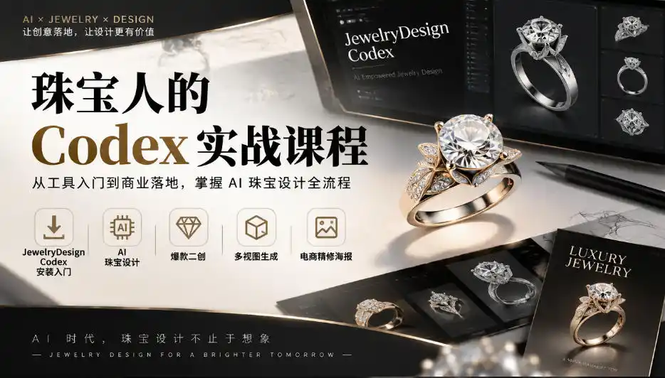 珠宝人的Codex实战课程｜JewelryDesign Codex安装入门、AI珠宝设计、爆款二创、多视图生成、电商精修海报全链路教学-星云网创