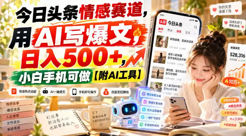 今日头条情感赛道,用AI写爆文,日入500+,小白手机可做【附AI工具】-星云网创